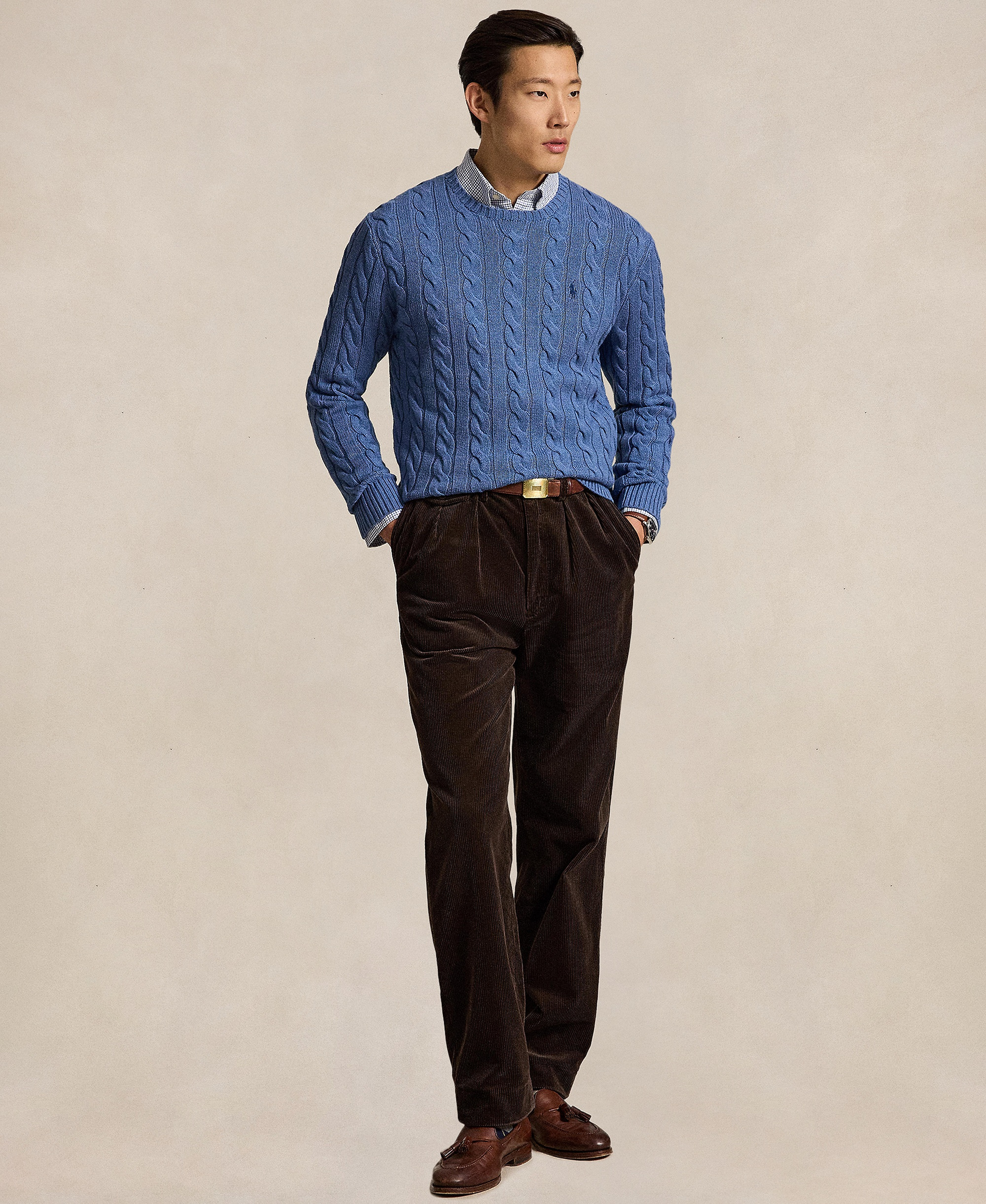 Polo Ralph Lauren Men's Cable-Knit Cotton Sweater - Blue Borage Heather
