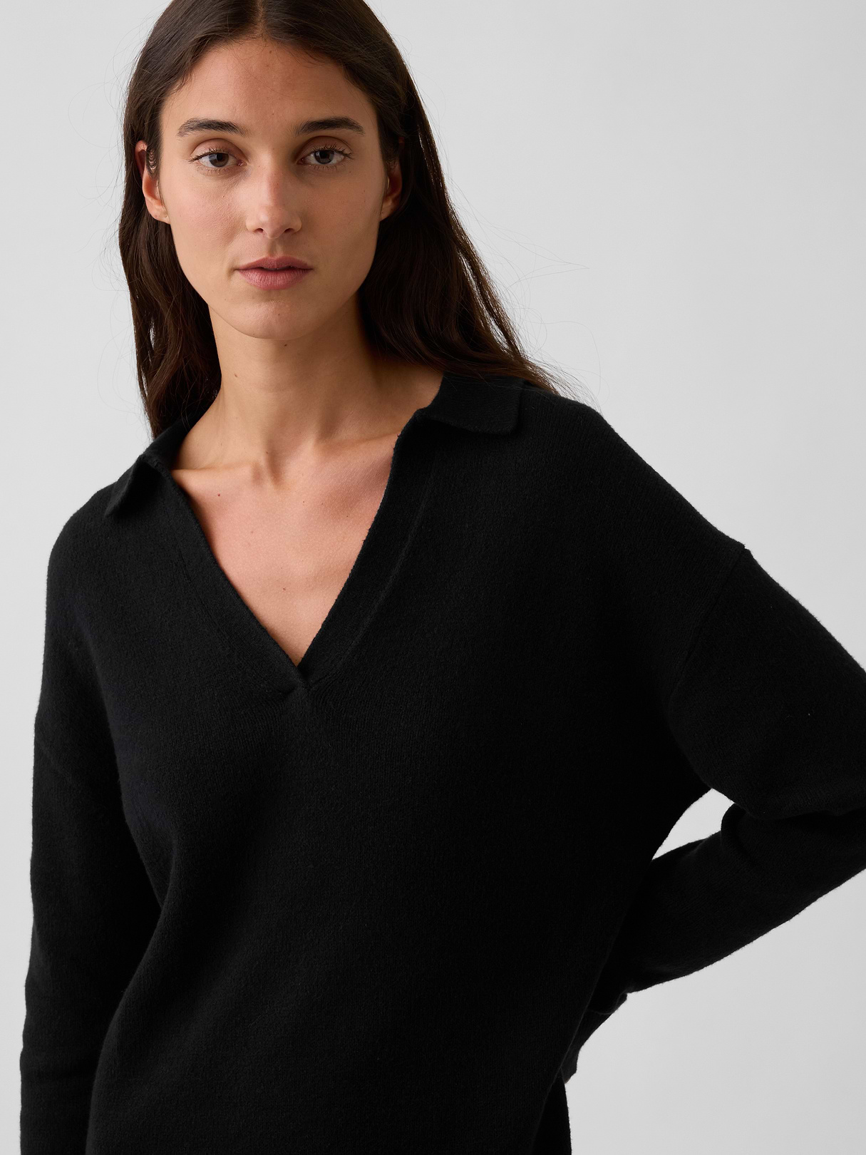 CashSoft Oversized Polo Sweater Mini Dress - Black