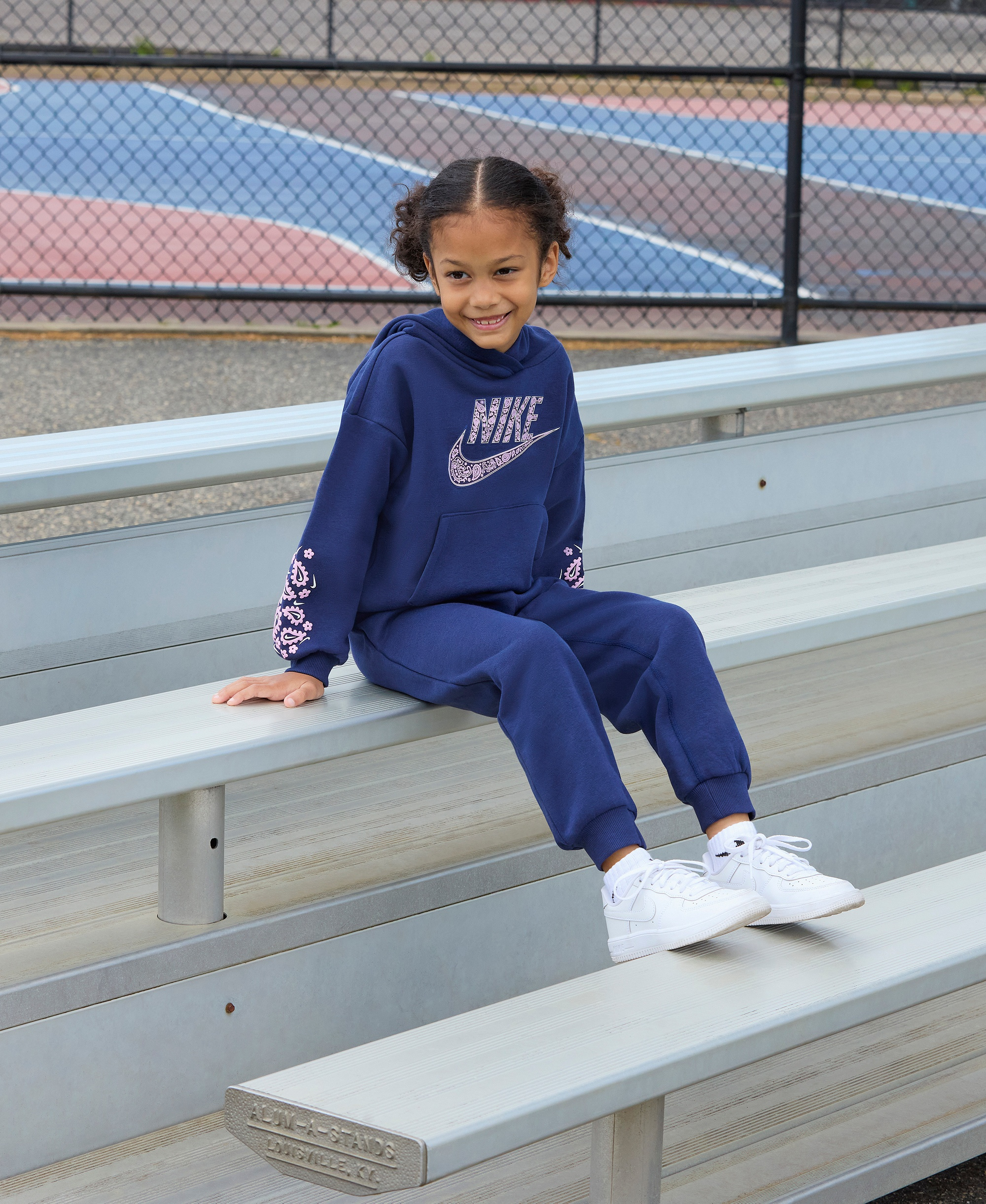 Nike Girls' 4-6X Retro Remix Long-Sleeve Hoodie and Joggers, 2-Piece Set - Midnight Navy