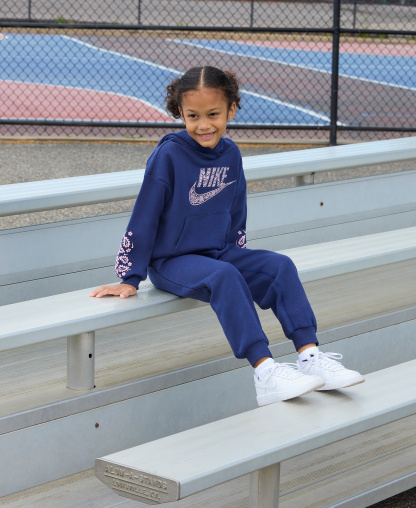 Nike Girls' 4-6X Retro Remix Long-Sleeve Hoodie and Joggers, 2-Piece Set - Midnight Navy