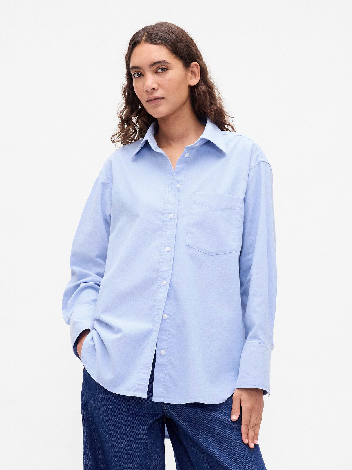 Organic Cotton Poplin Big Shirt - Shirting blue