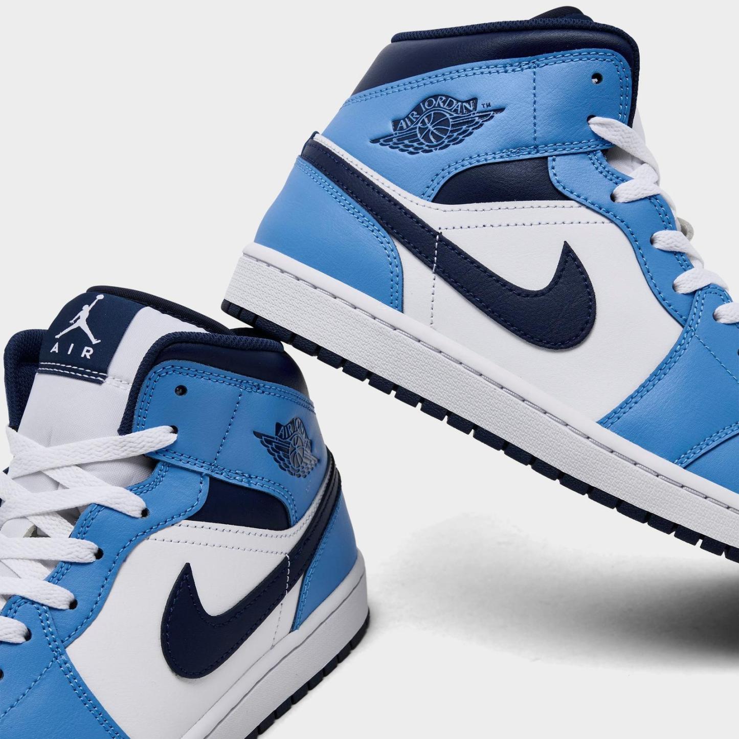 Men's Air Jordan Retro 1 Mid Casual Shoes - University Blue/White/Sail/Midnight Navy - view 3