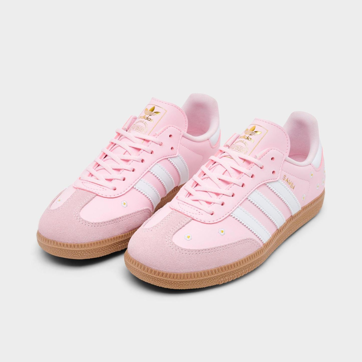 Big Kids' adidas Originals Samba OG Casual Shoes - Part 2 - Clear Pink/White - Both shoes facing left