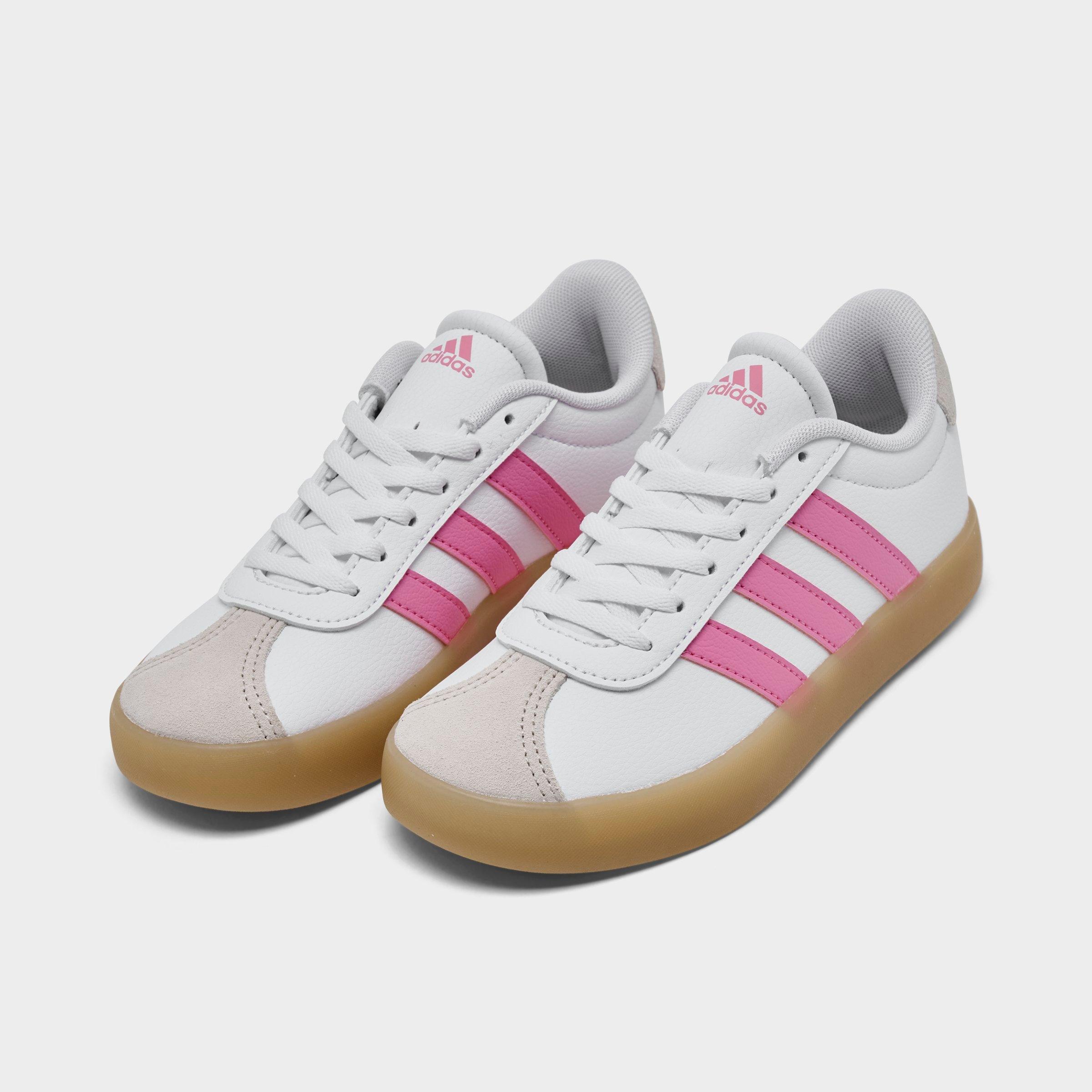 Little Kids' adidas VL Court 3.0 Casual Shoes - Cloud White/Bliss Pink/Alumina - Both shoes facing left