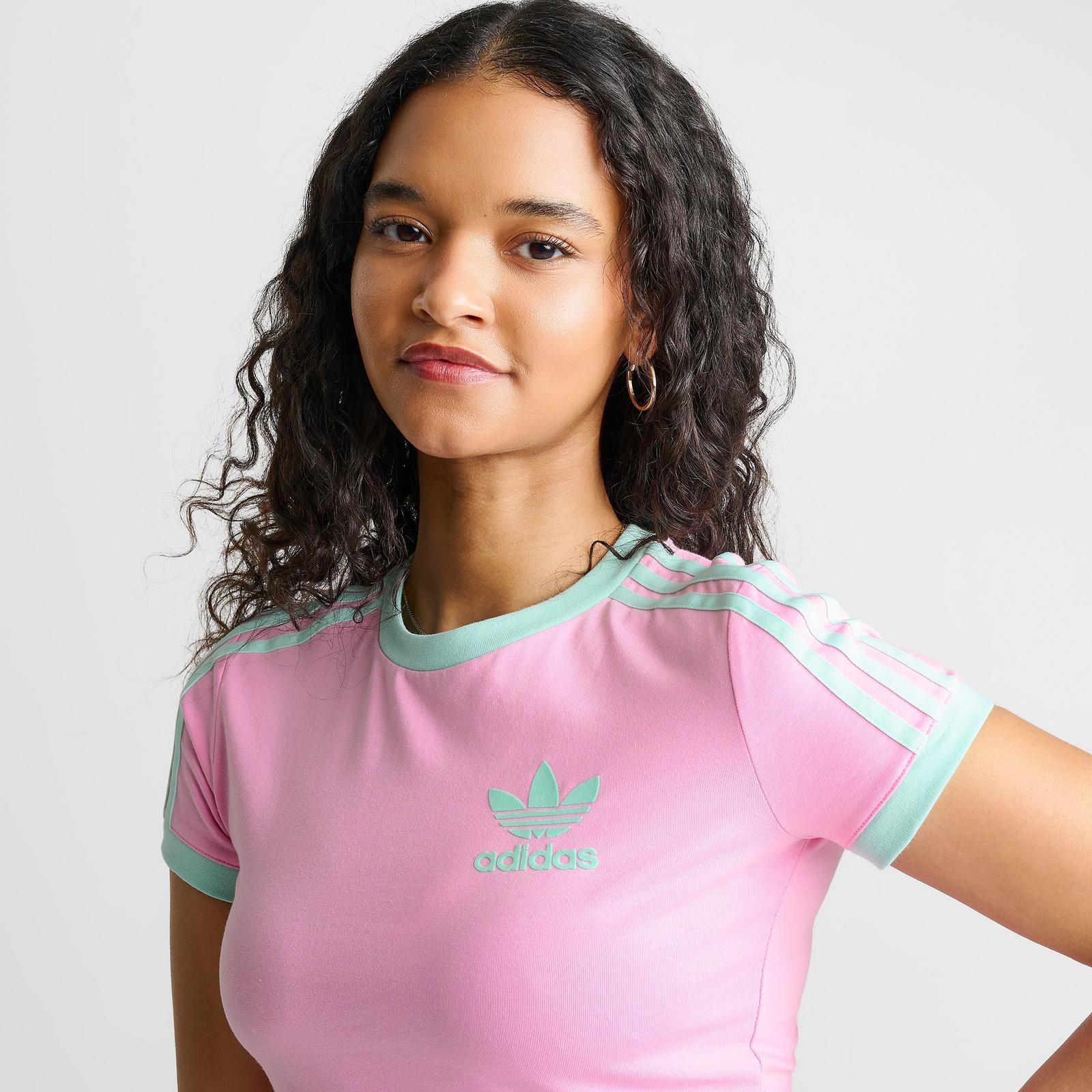 Women's adidas Originals adicolor 3-Stripes Baby T-Shirt - True Pink/Clear Mint - view 5