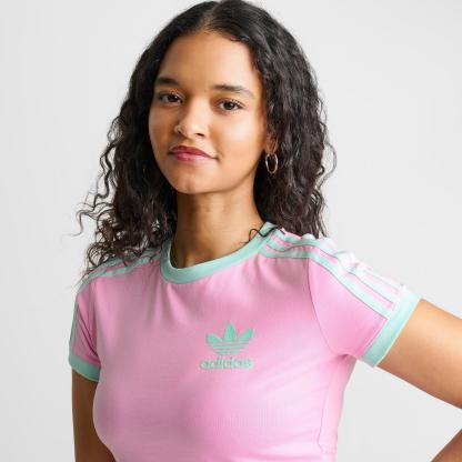 Women's adidas Originals adicolor 3-Stripes Baby T-Shirt - True Pink/Clear Mint - view 5