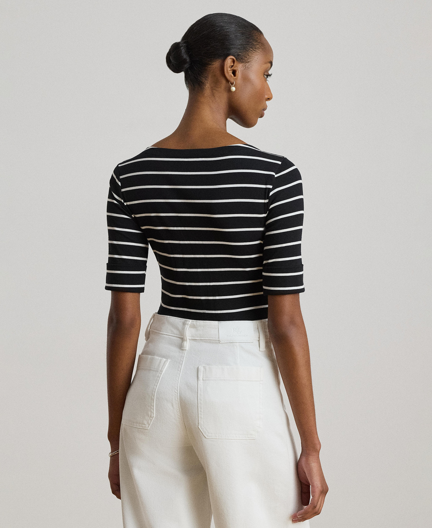 Lauren Ralph Lauren Women's Striped Boat Neck Top - White/Black
