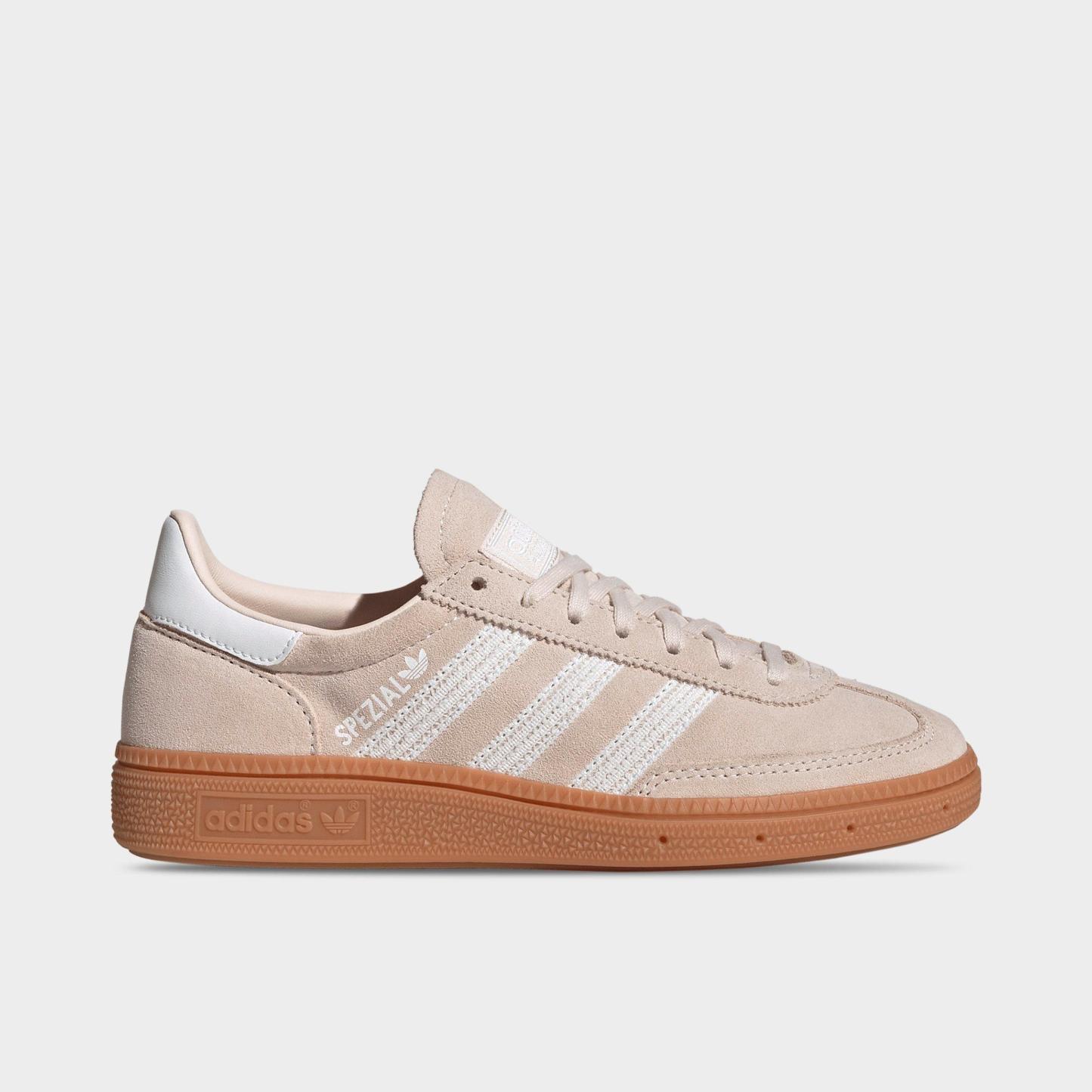 Big Kids' adidas Originals Handball Spezial Casual Shoes - Part 1 - Wonder Quartz/White/Gum - Left shoe facing left. Outside of the shoe.