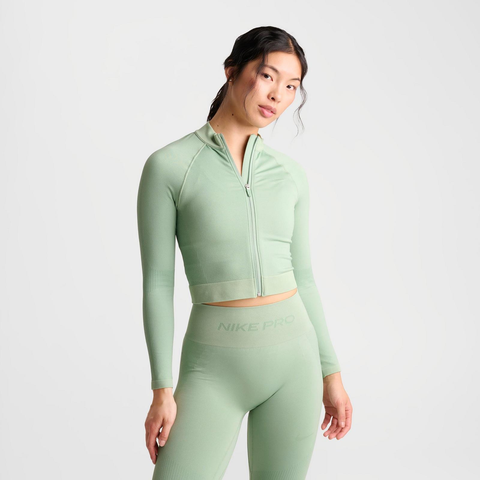 Women's Nike Pro Seamless Cropped Full-Zip Training Top - Steam