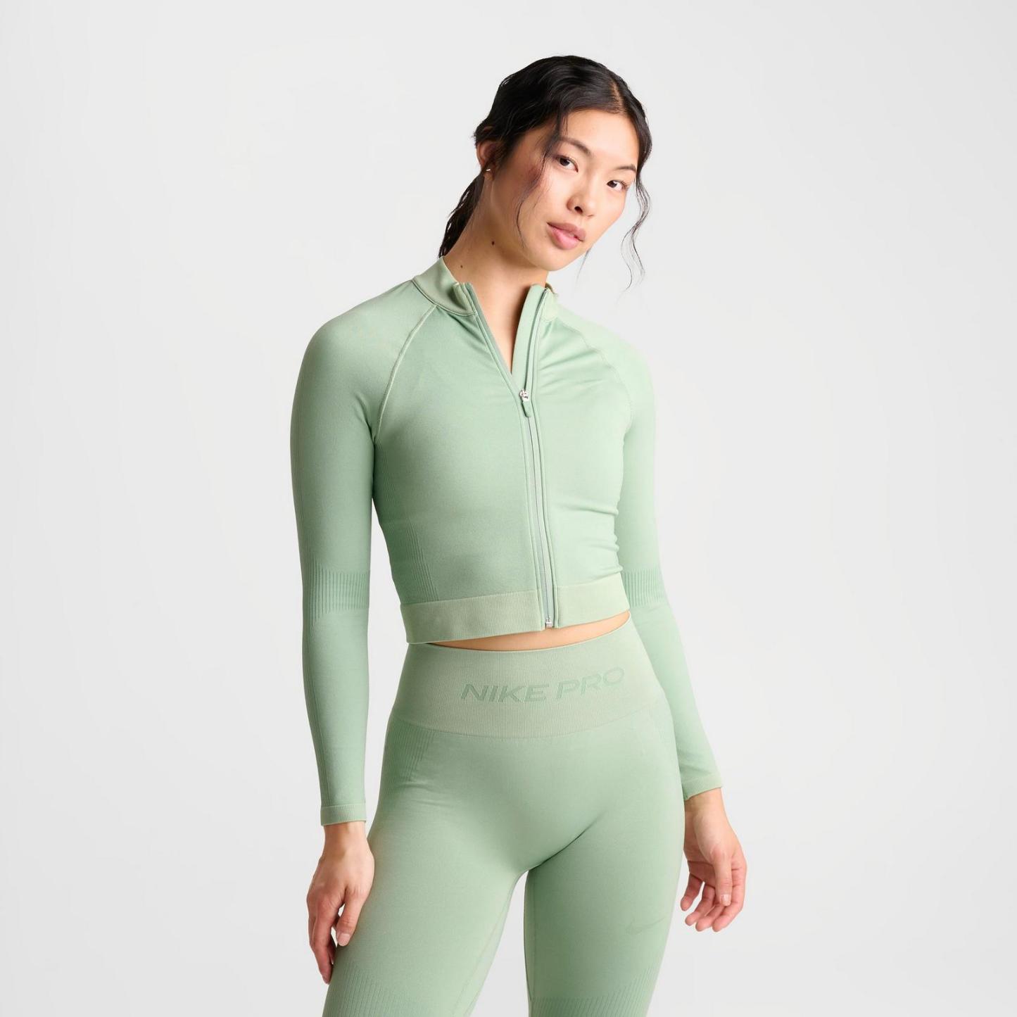 Women's Nike Pro Seamless Cropped Full-Zip Training Top - Steam