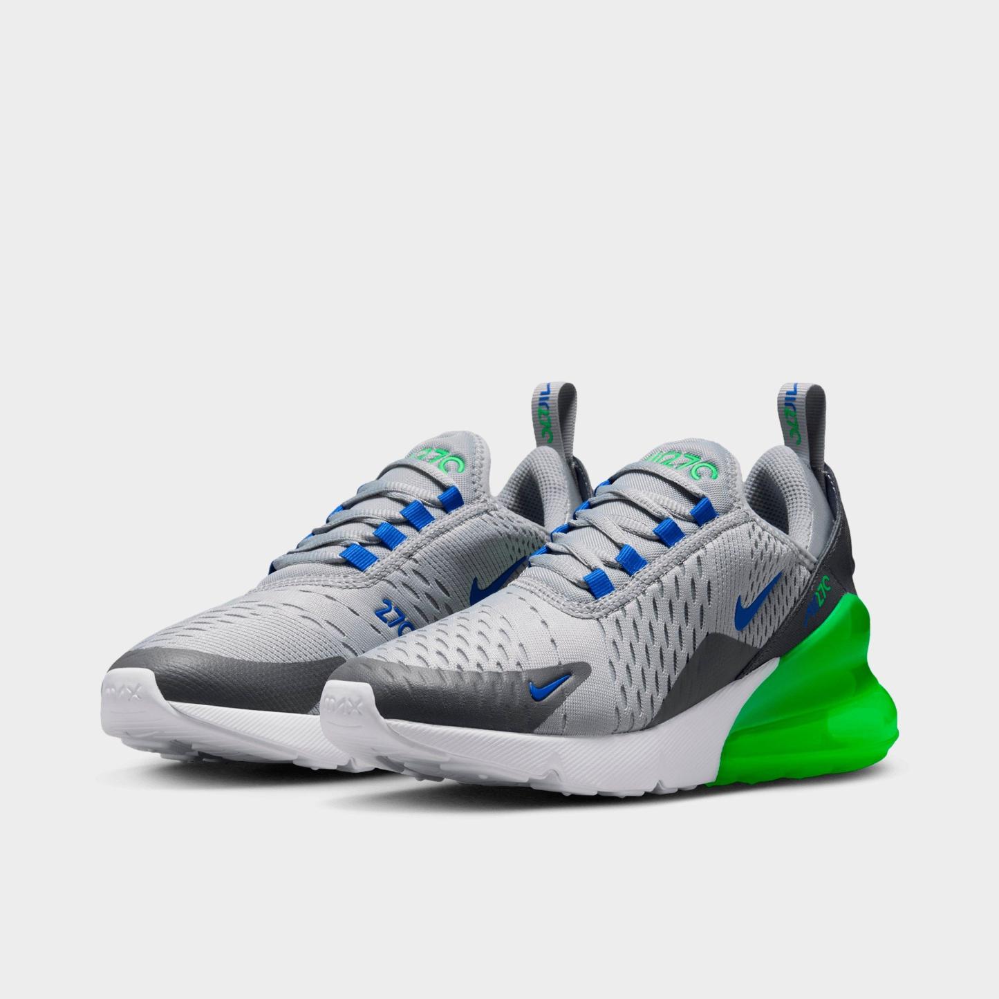 Big Kids' Nithtke Air Max 270 Casual Shoes - Wolf Grey/Smoke Grey/Green Spark/Racer Blue - Both shoes facing left