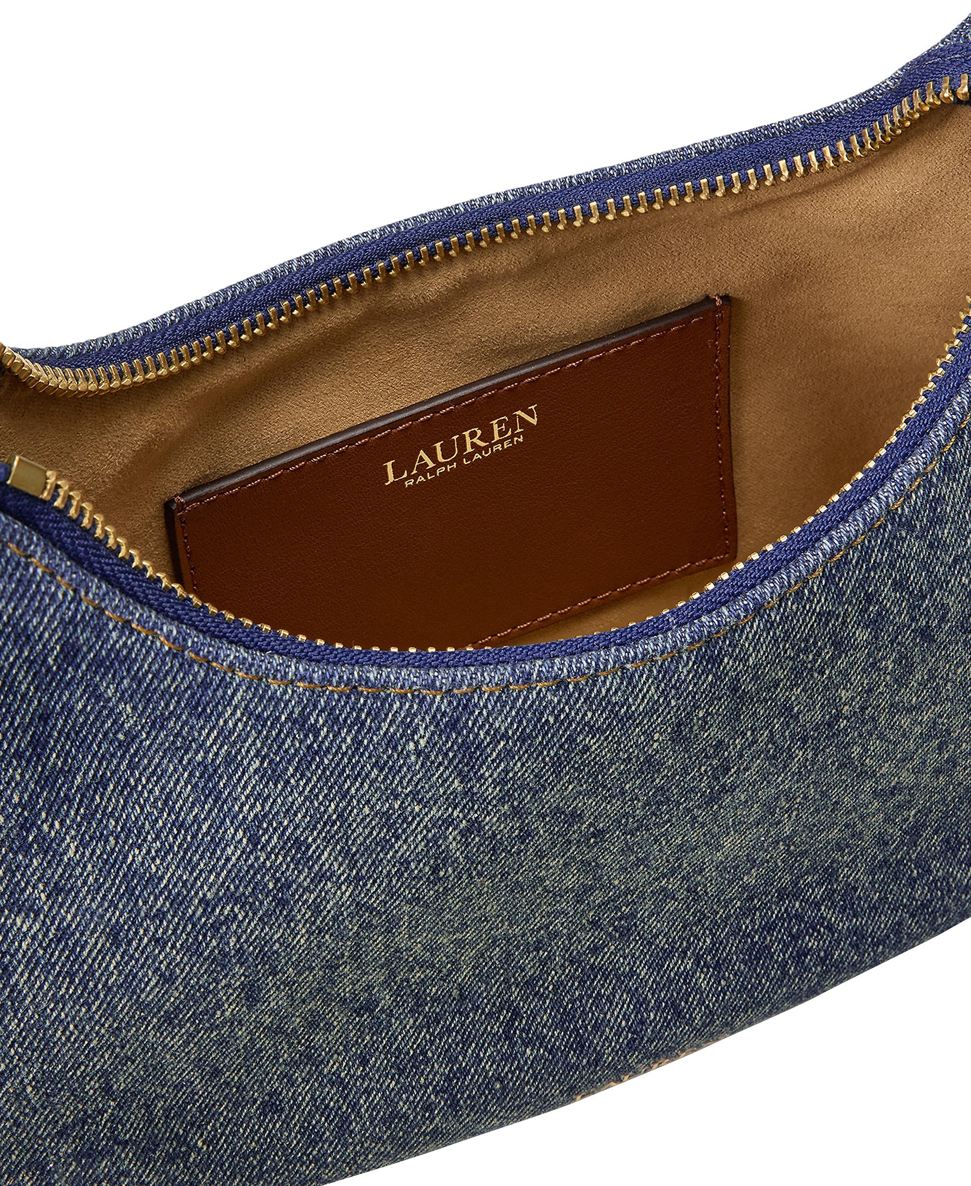 Lauren Ralph Lauren Marcy Medium Denim Zip Shoulder Bag - Oxford Blue/Lauren Tan