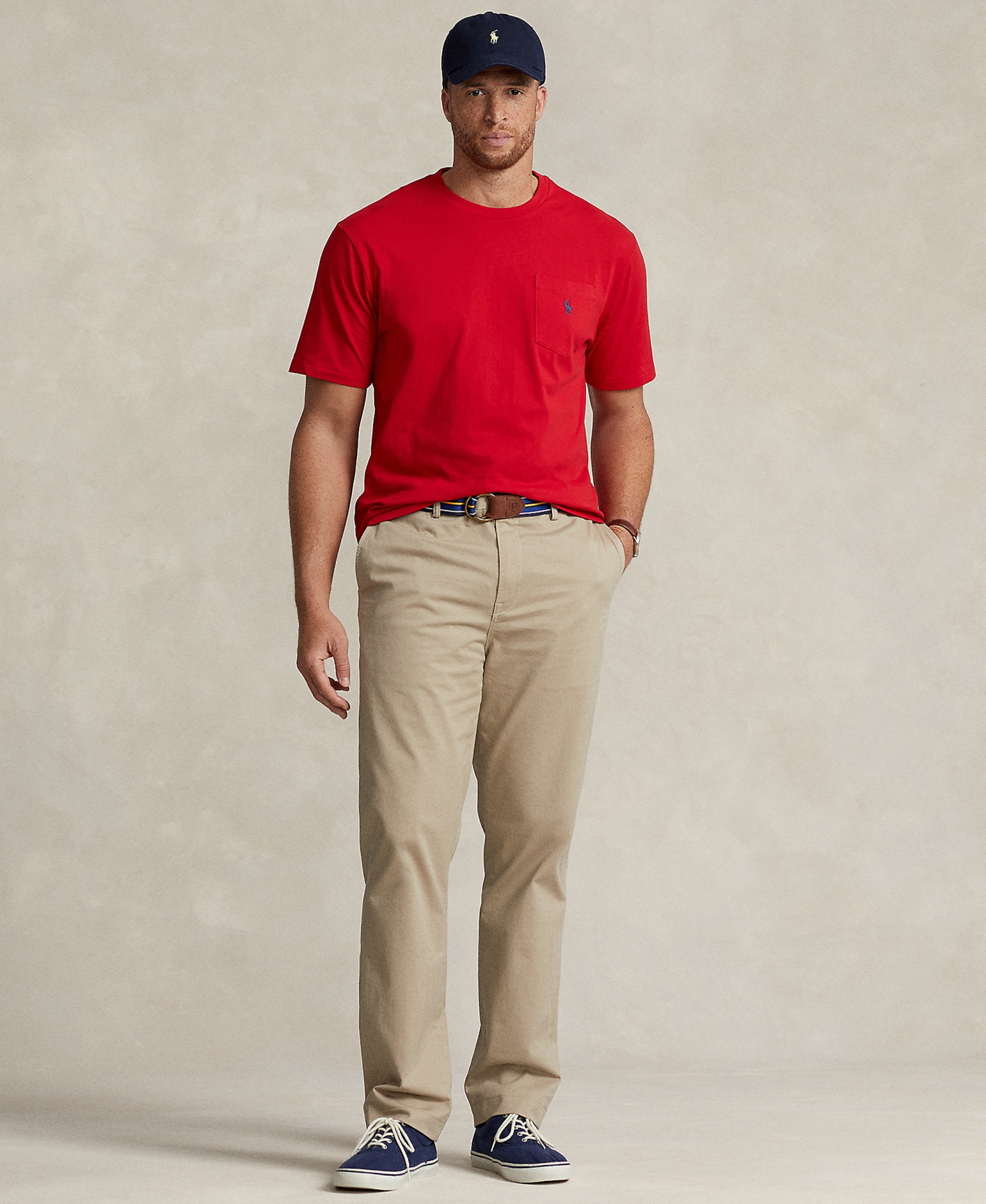 Polo Ralph Lauren Men's Big & Tall Crew-Neck Pocket T-Shirt - Red/Black