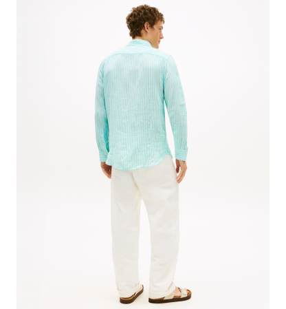 Tommy Hilfiger Men's 100% Linen Bengal Stripe Shirt - Arctic Aqua