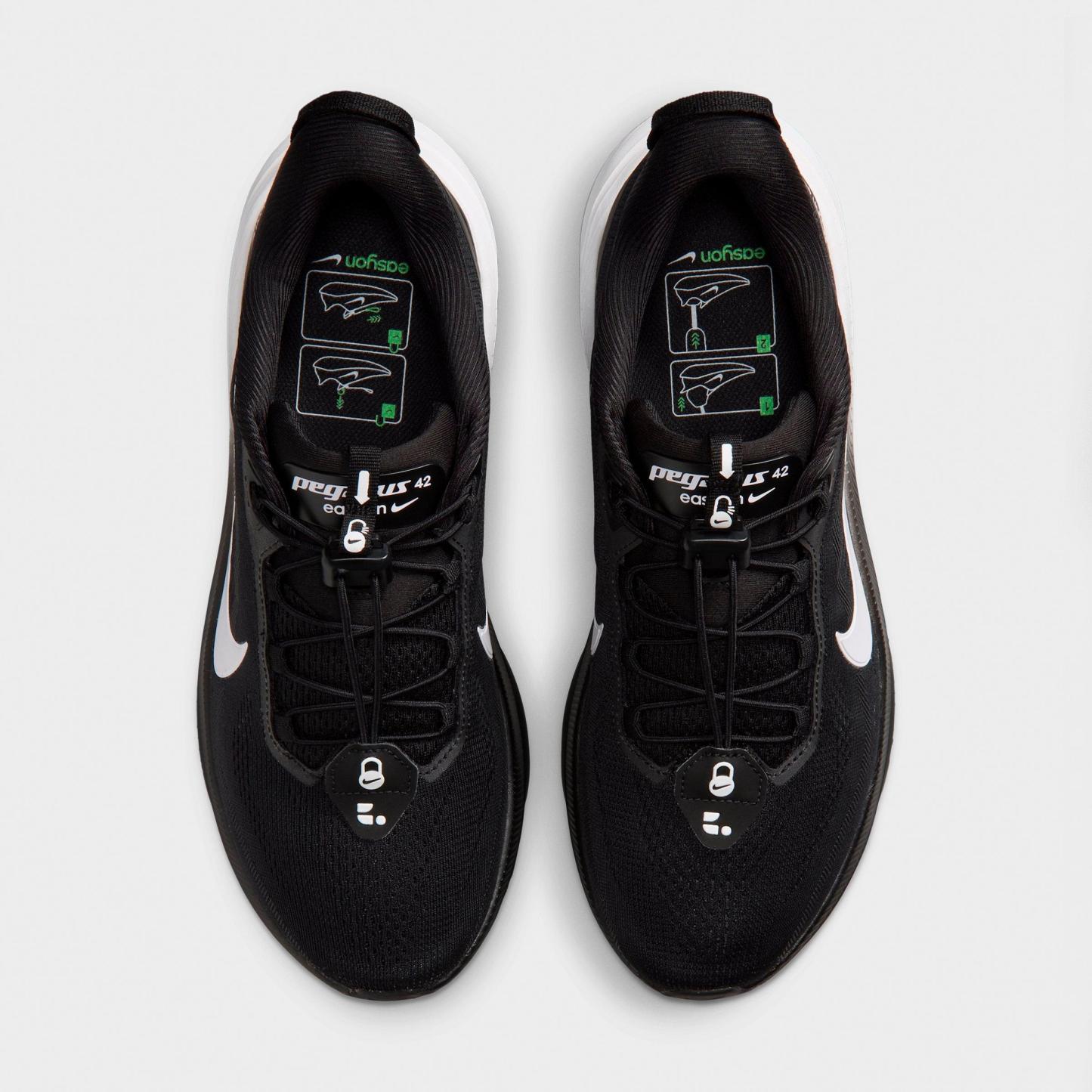 Men's Nithtke Pegasus 42 EasyOn Running Shoes - Black/Dark Smoke Grey/White - Top view