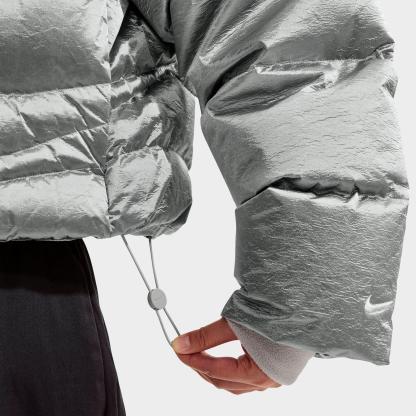 Women's Nithtke Sportswear Swoosh Series Therma-FIT Oversized Full-Zip Down Puffer Jacket - Metallic Silver/Light Smoke Grey