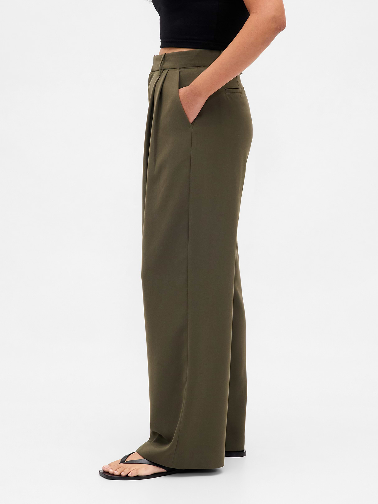 Curvy 365 High Rise Pleated Trousers - Black moss green
