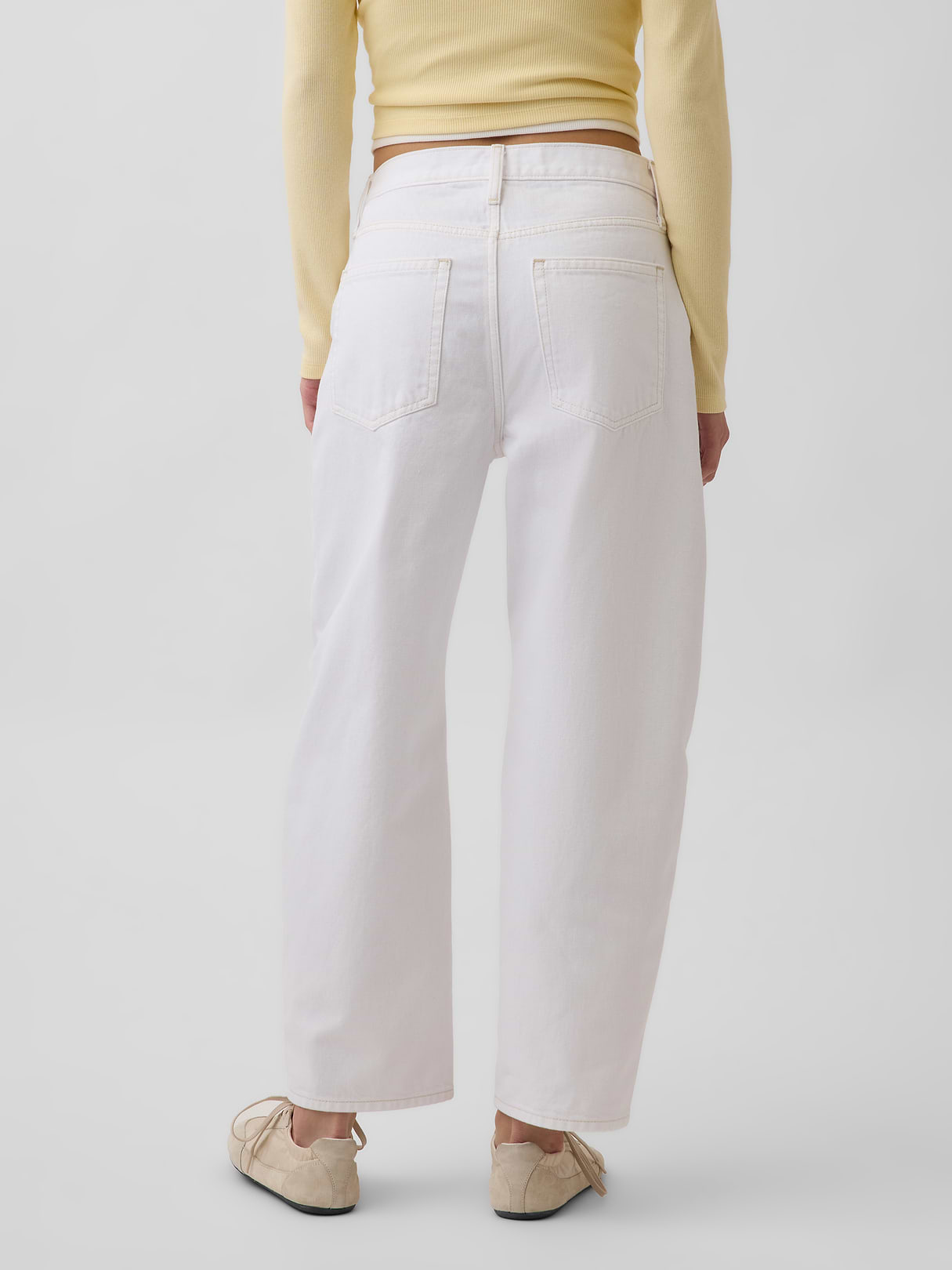 High Rise Crop Barrel Jeans - Fresh white