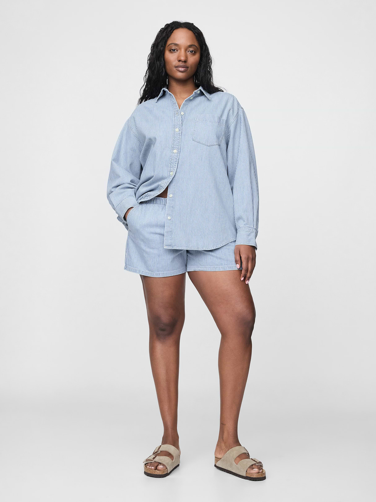 Denim Big Shirt - Blue railroad stripe