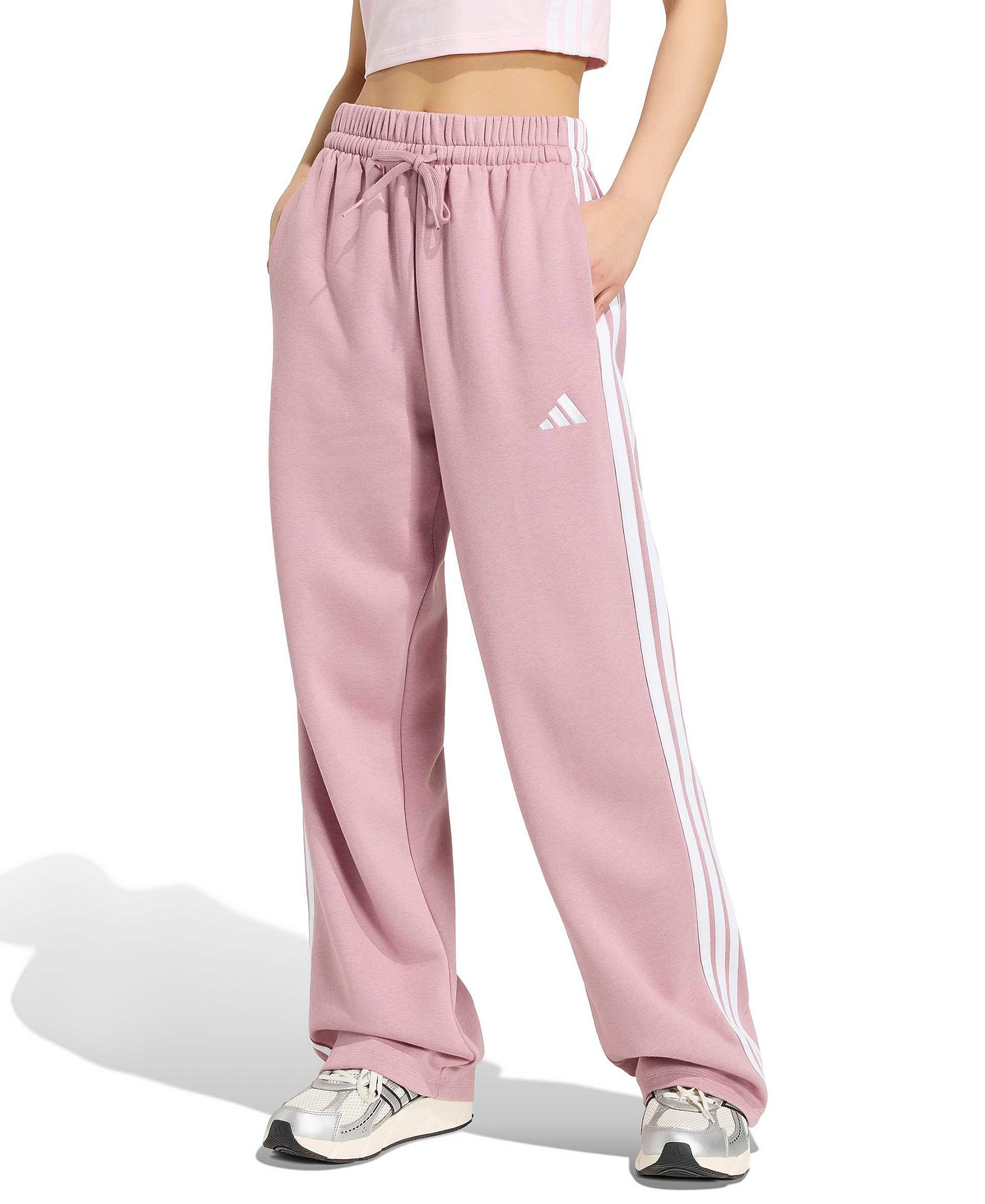 adidas Women's Essentials 3-Stripes Fleece Slim Pants - Magic Mauve/White