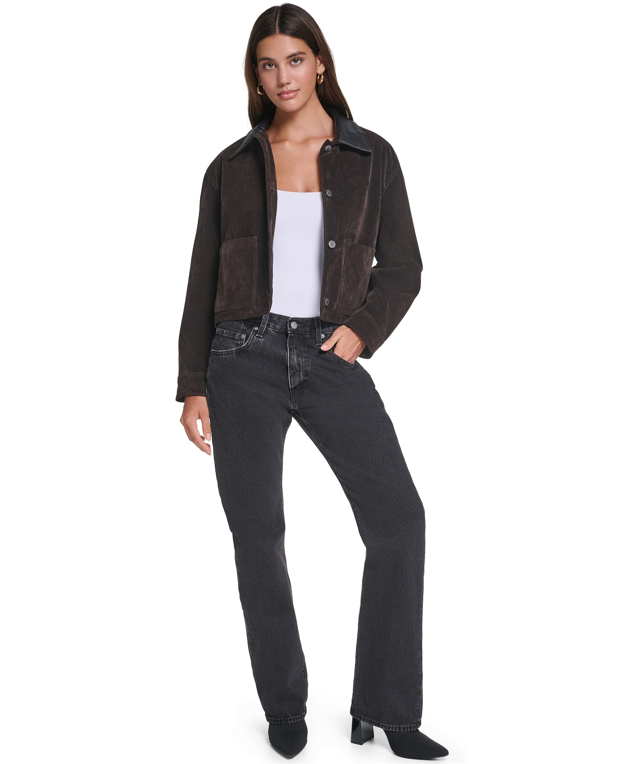 Levi's Women's Cropped Faux-Suede Chore Jacket - Graphite