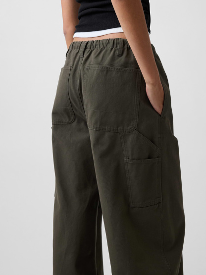 Canvas Easy Baggy Barrel Cargo Pants - Bamboo green