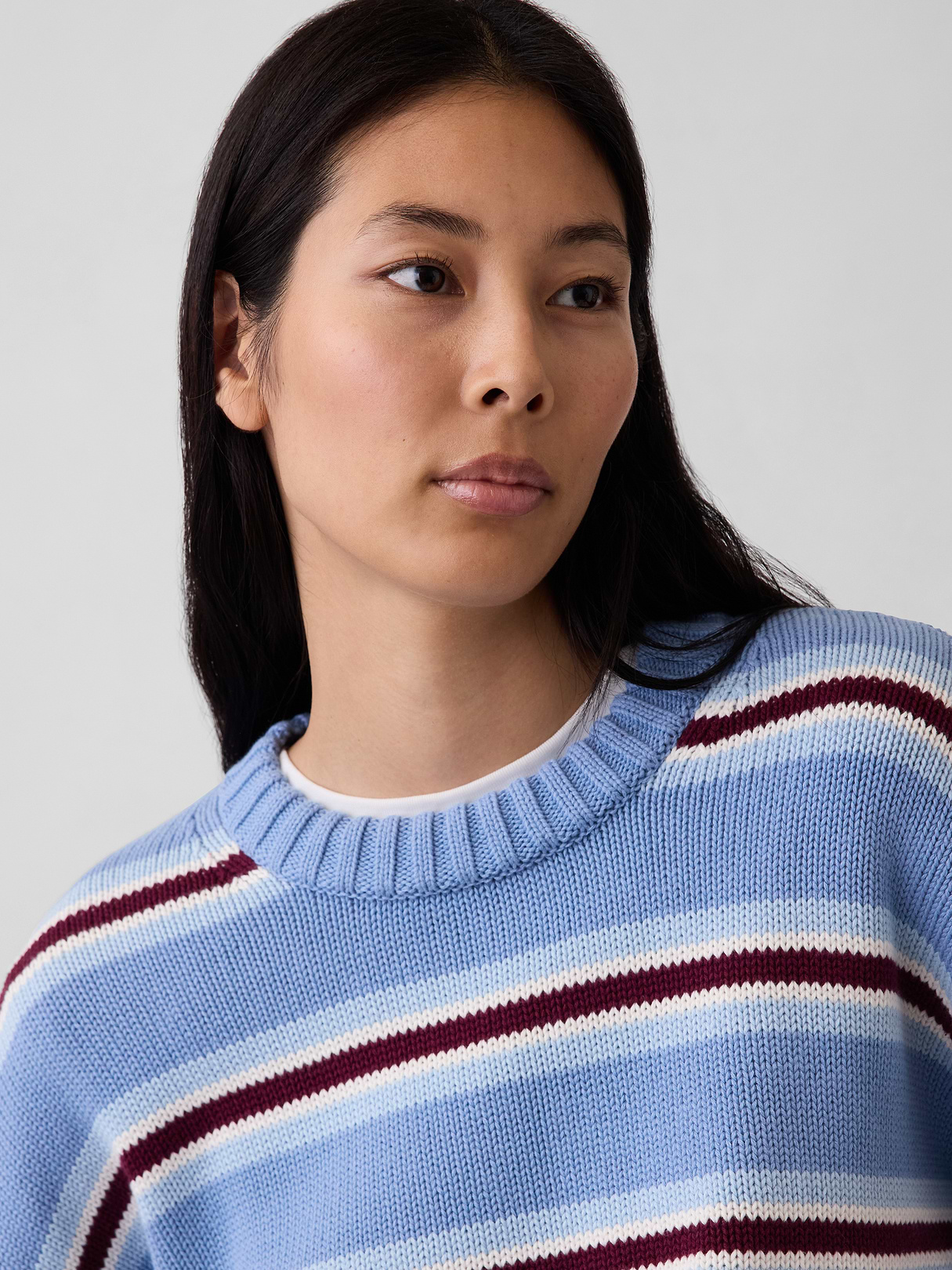 100% Cotton Oversized Sweater - Blue & burgundy stripe