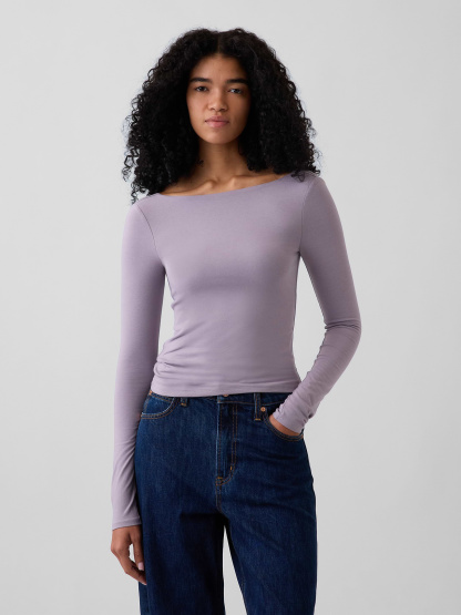 CloseKnit Jersey Scoop-Back T-Shirt - Dusty mauve purple