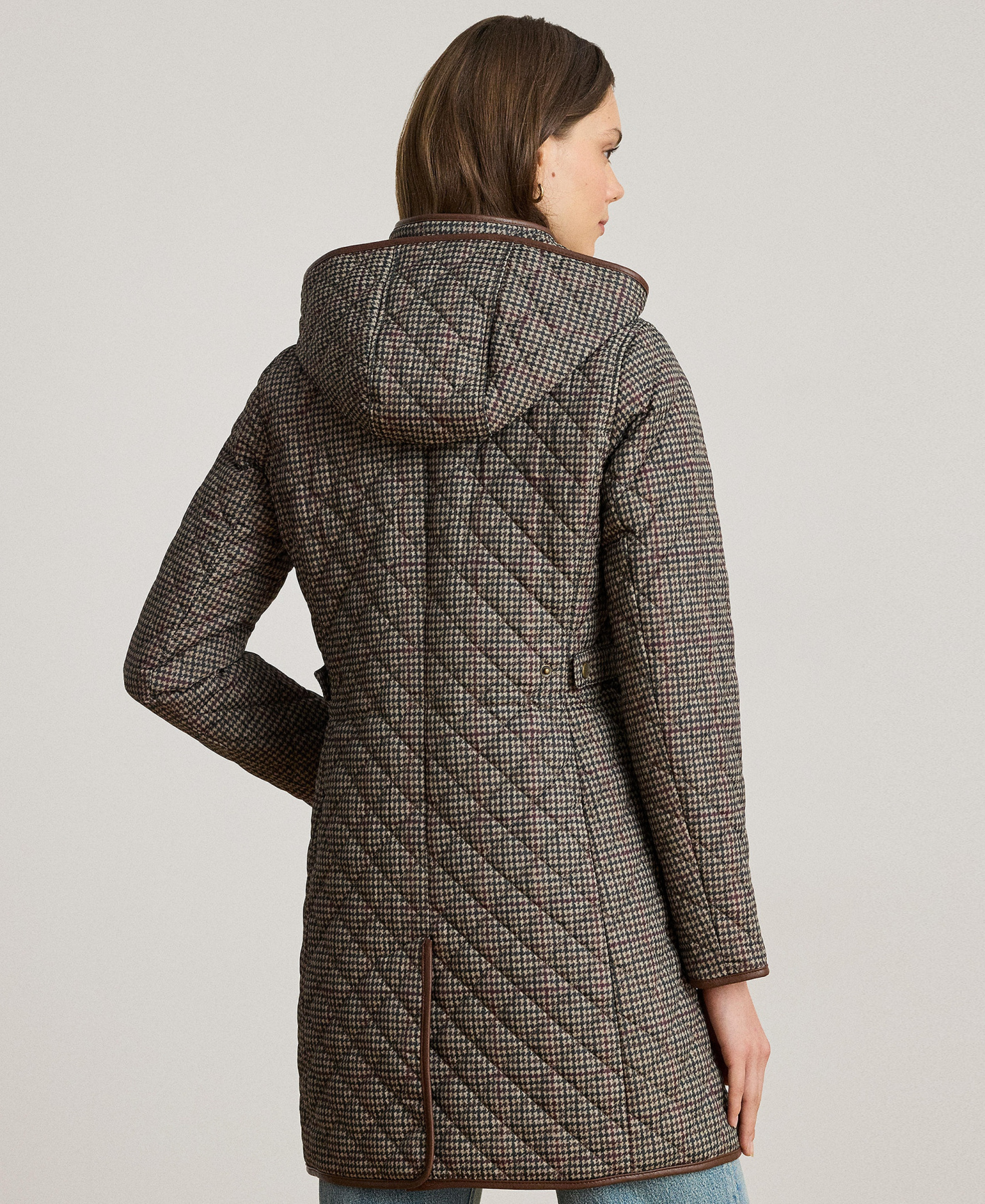 Lauren Ralph Lauren Women's Hooded Quilted Coat - Merlot Houndstooth