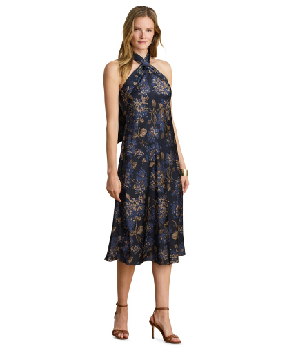 Lauren Ralph Lauren Women's Floral Tie-Neck Halter Cocktail Dress - Navy multi
