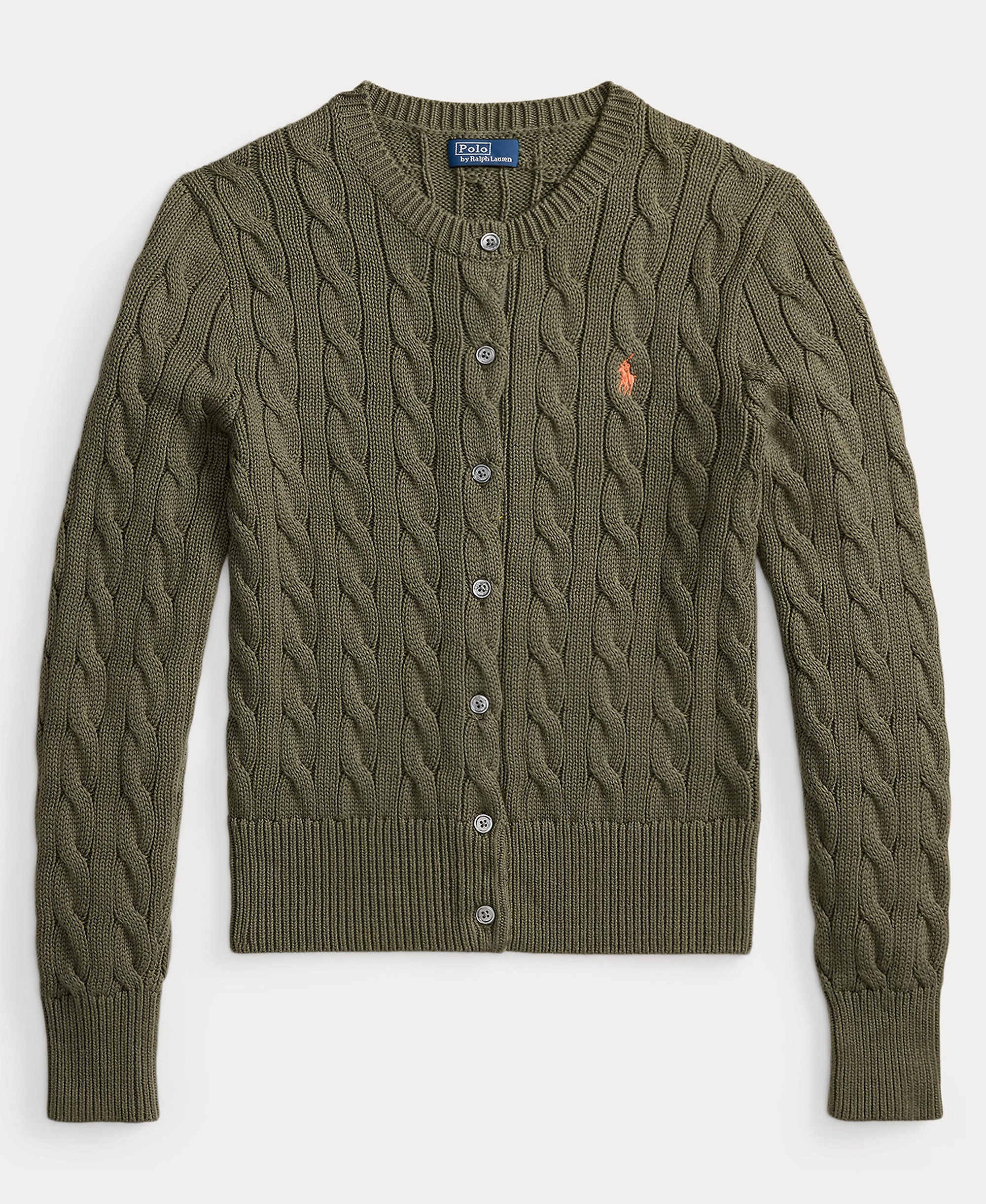 Polo Ralph Lauren Women's Cable-Knit Cotton Crewneck Cardigan Sweater - Dense Olive