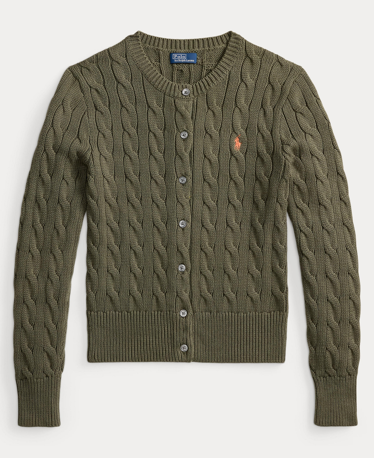 Polo Ralph Lauren Women's Cable-Knit Cotton Crewneck Cardigan Sweater - Dense Olive