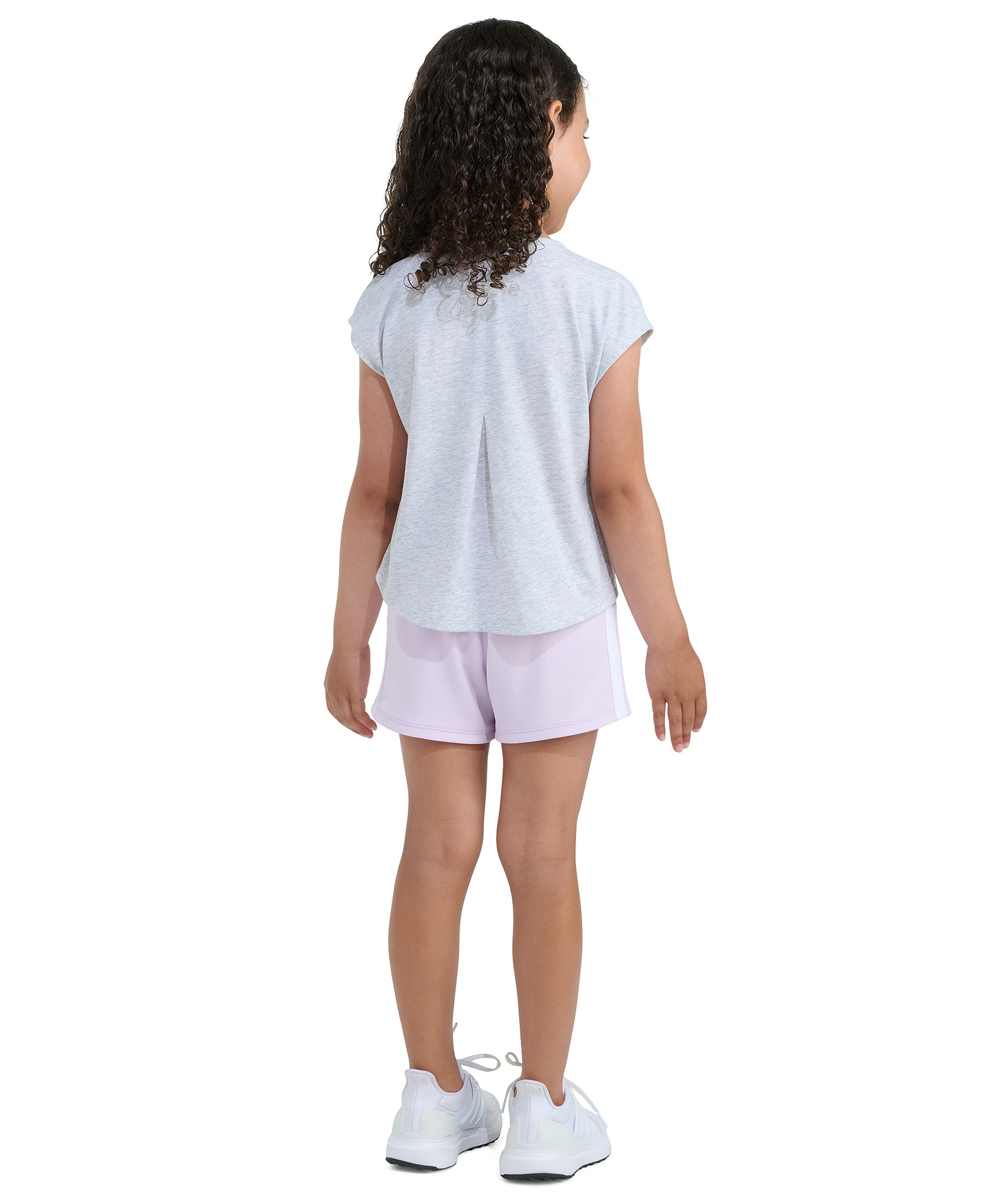 adidas Girls' 2T-6X Short-Sleeve Back Pleated Heather T-Shirt and Mesh Shorts, 2-Piece Set - Light Gray/Pink