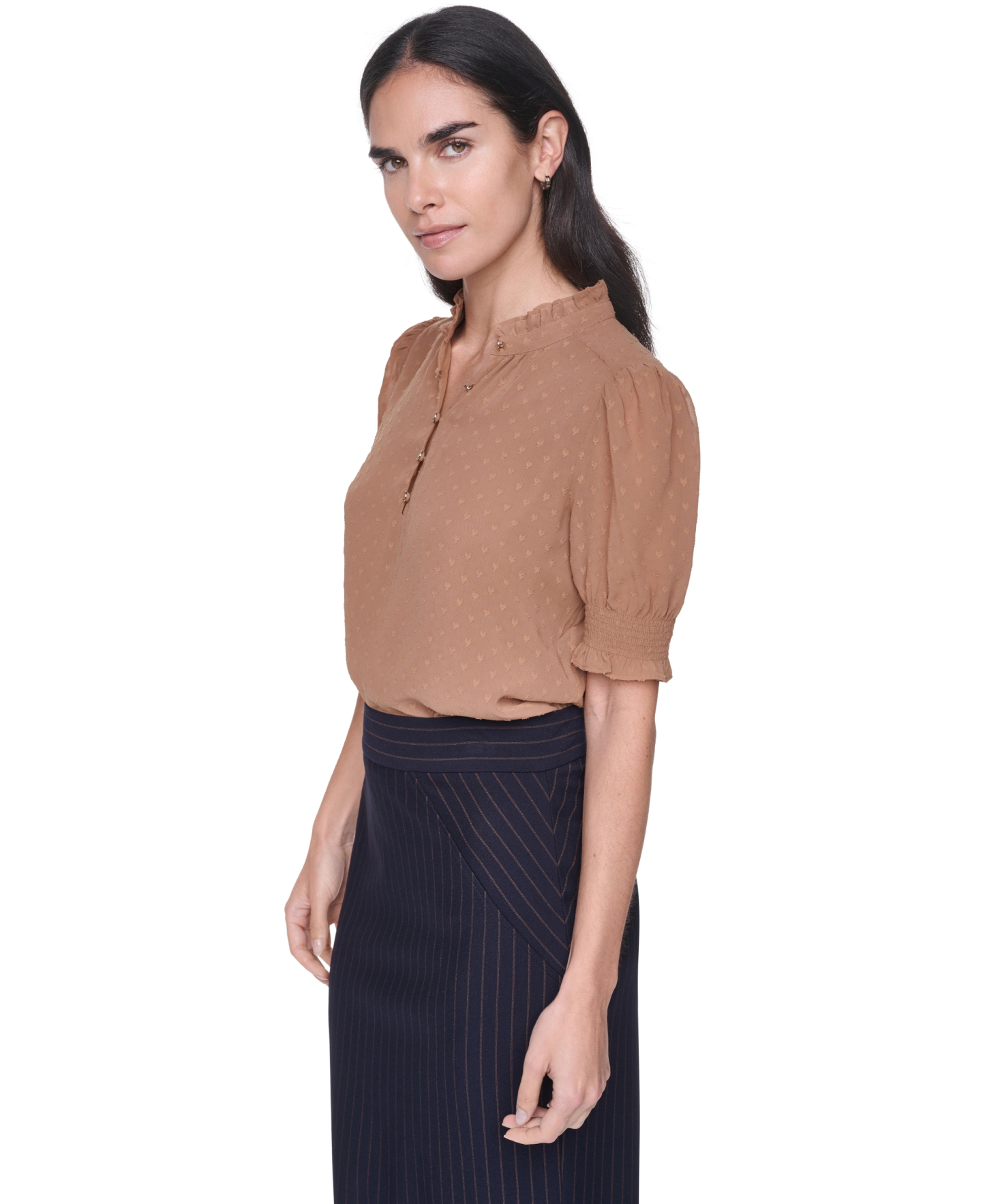 Tommy Hilfiger Women's Clip Dot Mock Neck Popover Top - Tobacco