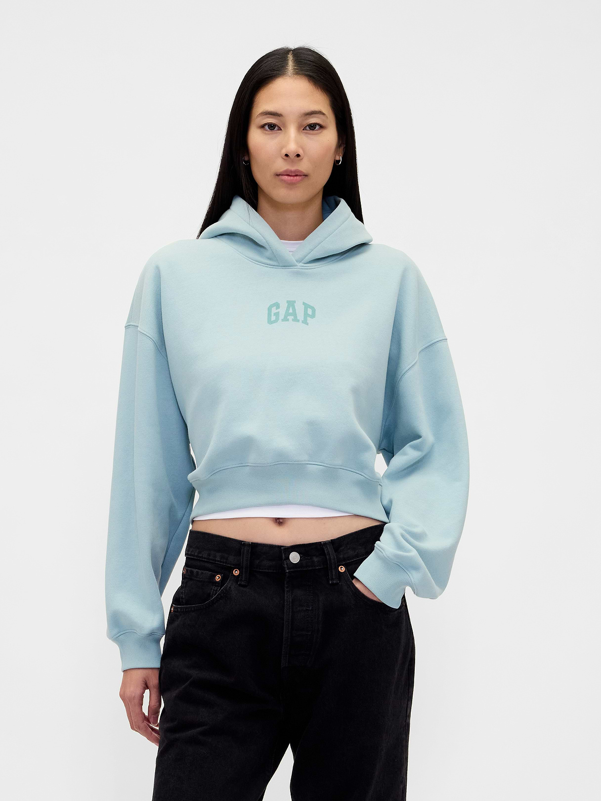 VintageSoft Crop Logo Hoodie - Light autumn blue