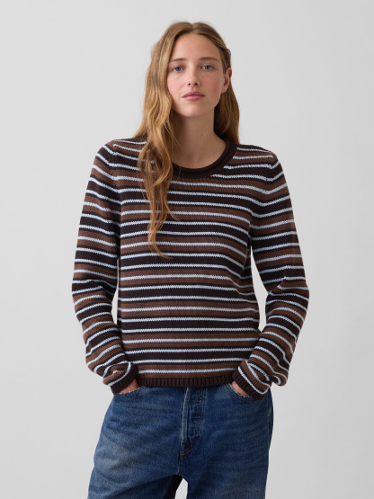 100% Cotton Rollneck Sweater - Brown & blue stripe