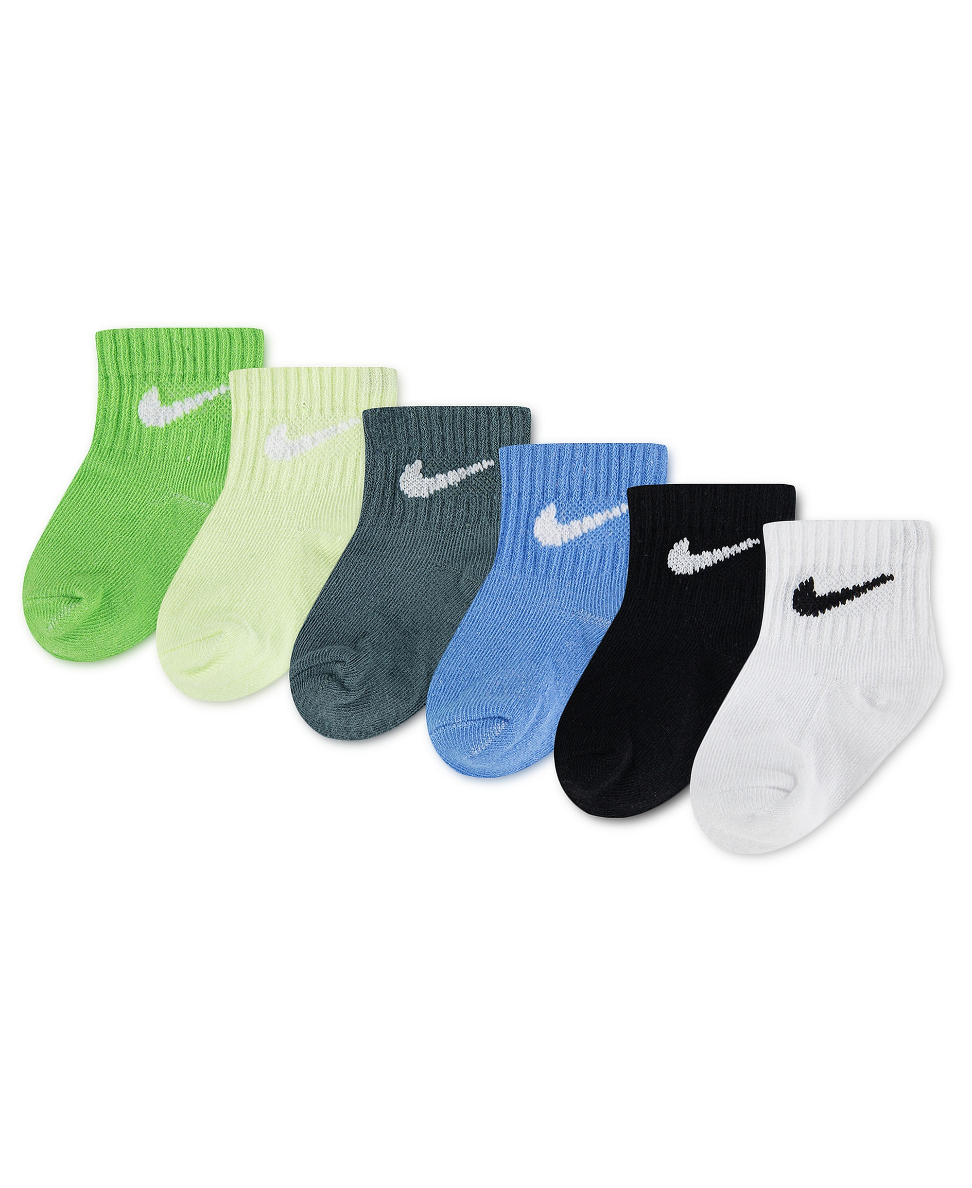 Nike Baby and Toddler Boys' and Baby Girls' Swoosh Ankle Socks, 6-Pack - Green/White/Multi