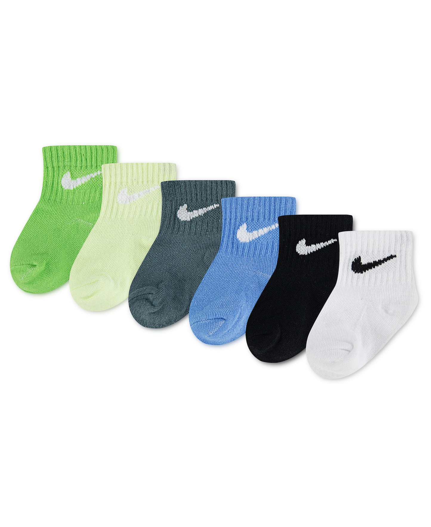 Nike Baby and Toddler Boys' and Baby Girls' Swoosh Ankle Socks, 6-Pack - Green/White/Multi
