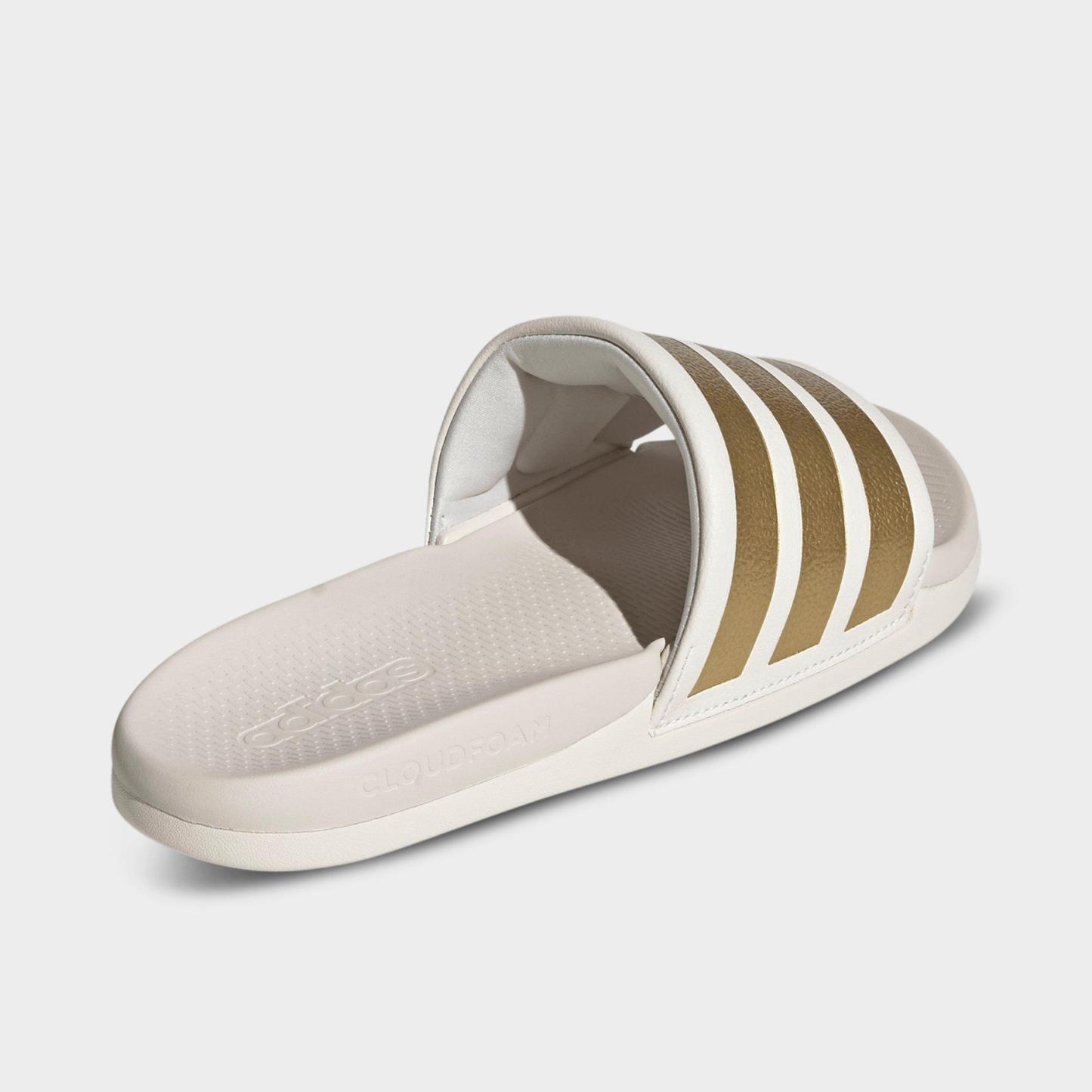 Women's adidas Adilette Comfort 2.0 Slide Sandals - Off White/Gold Metallic/Chalk White - Back view
