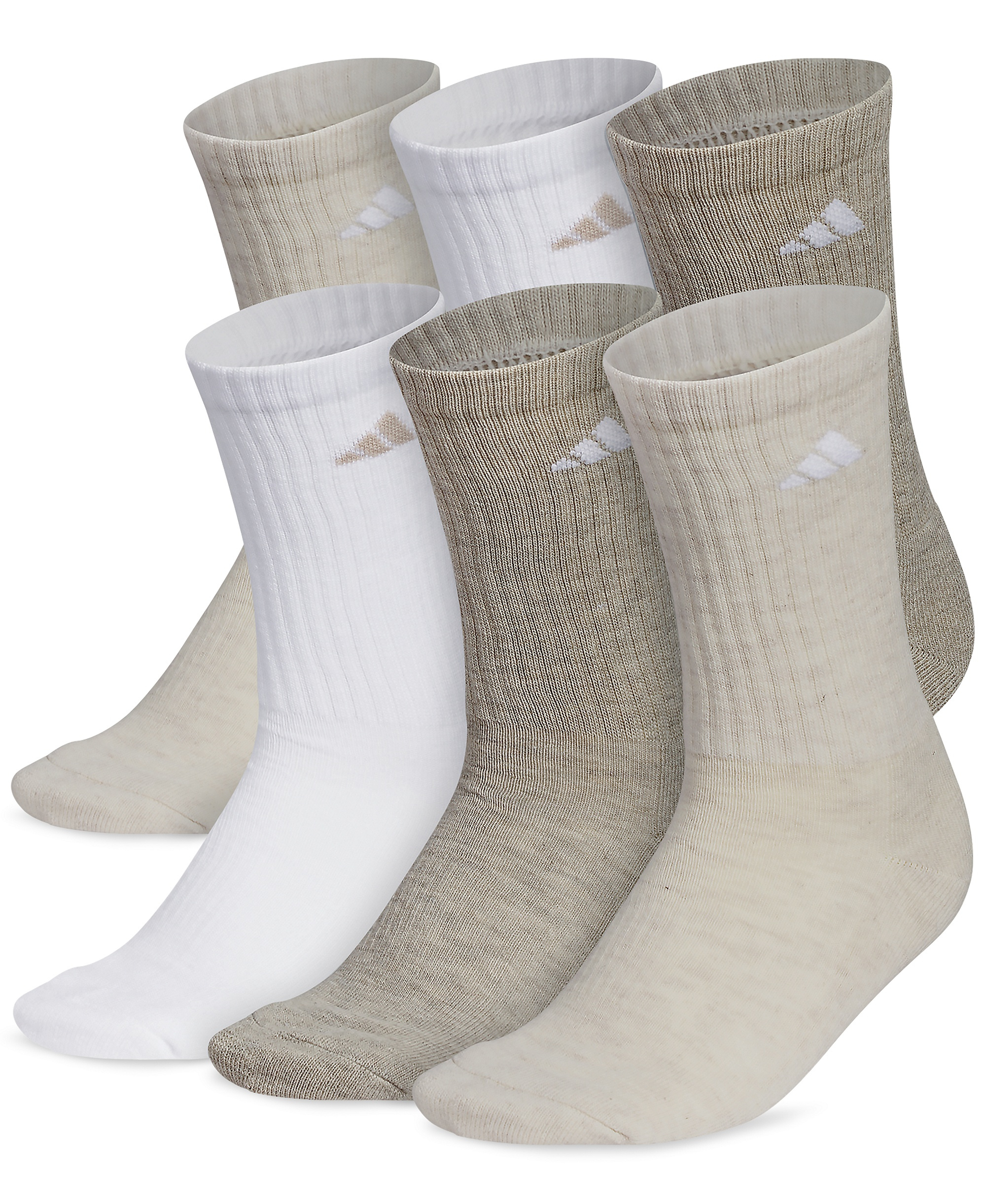 adidas Women's 6-Pk. Athletic Cushioned Crew Socks - ALUMINA BEIGE/WHITE/WONDER BEIGE