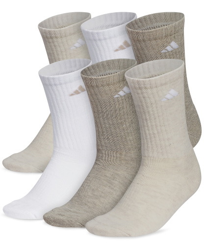 adidas Women's 6-Pk. Athletic Cushioned Crew Socks - ALUMINA BEIGE/WHITE/WONDER BEIGE