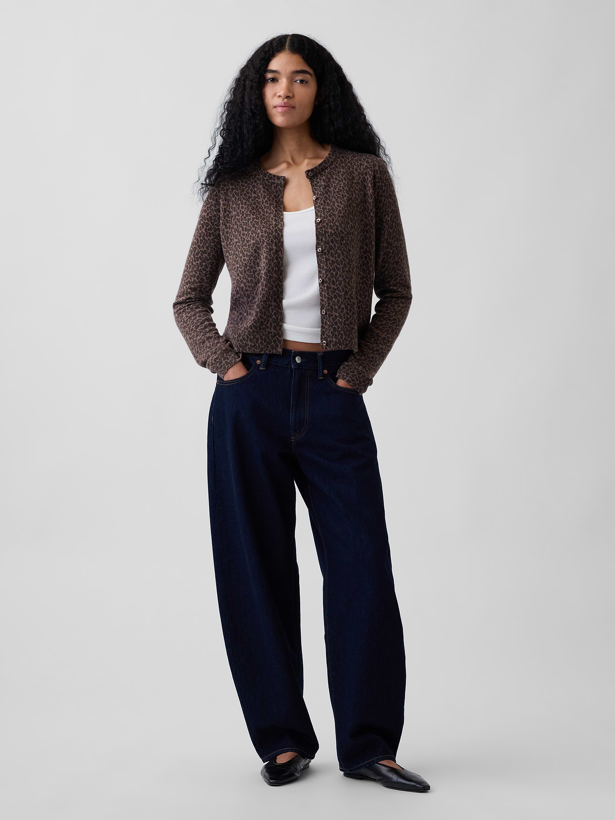 CashSoft Crop Cardigan - Brown leopard print