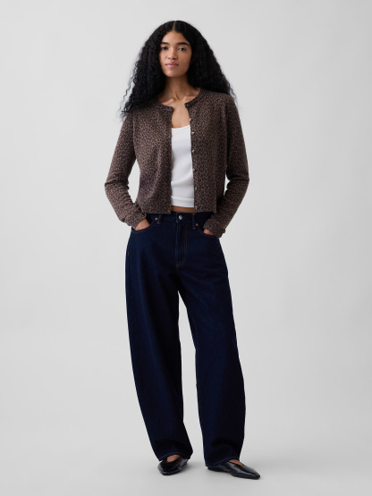 CashSoft Crop Cardigan - Brown leopard print