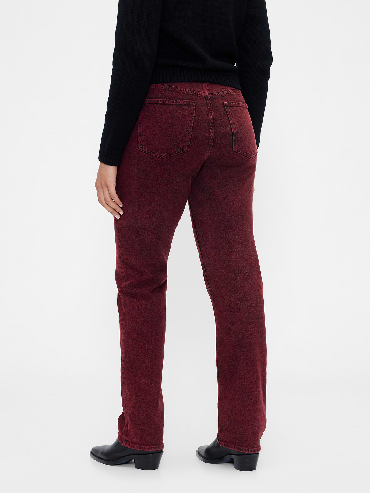 High Rise Belted '90s Slim Straight Jeans - Red delicious