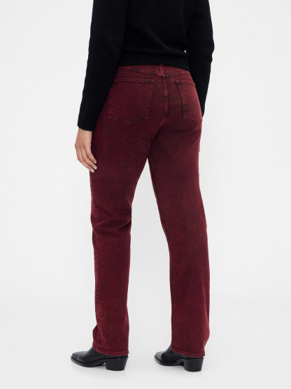 High Rise Belted '90s Slim Straight Jeans - Red delicious