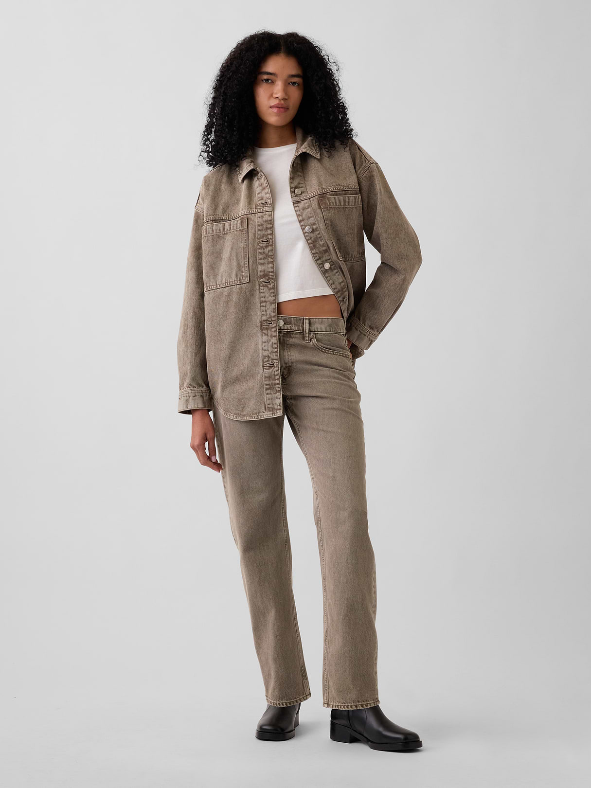 Mid Rise Straight Taper Jeans - Brown acid wash