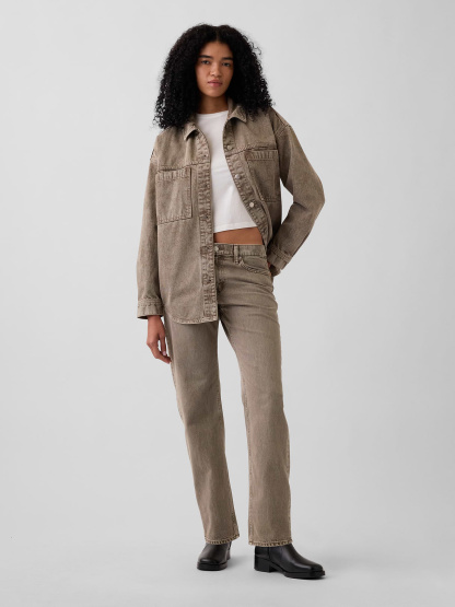 Mid Rise Straight Taper Jeans - Brown acid wash