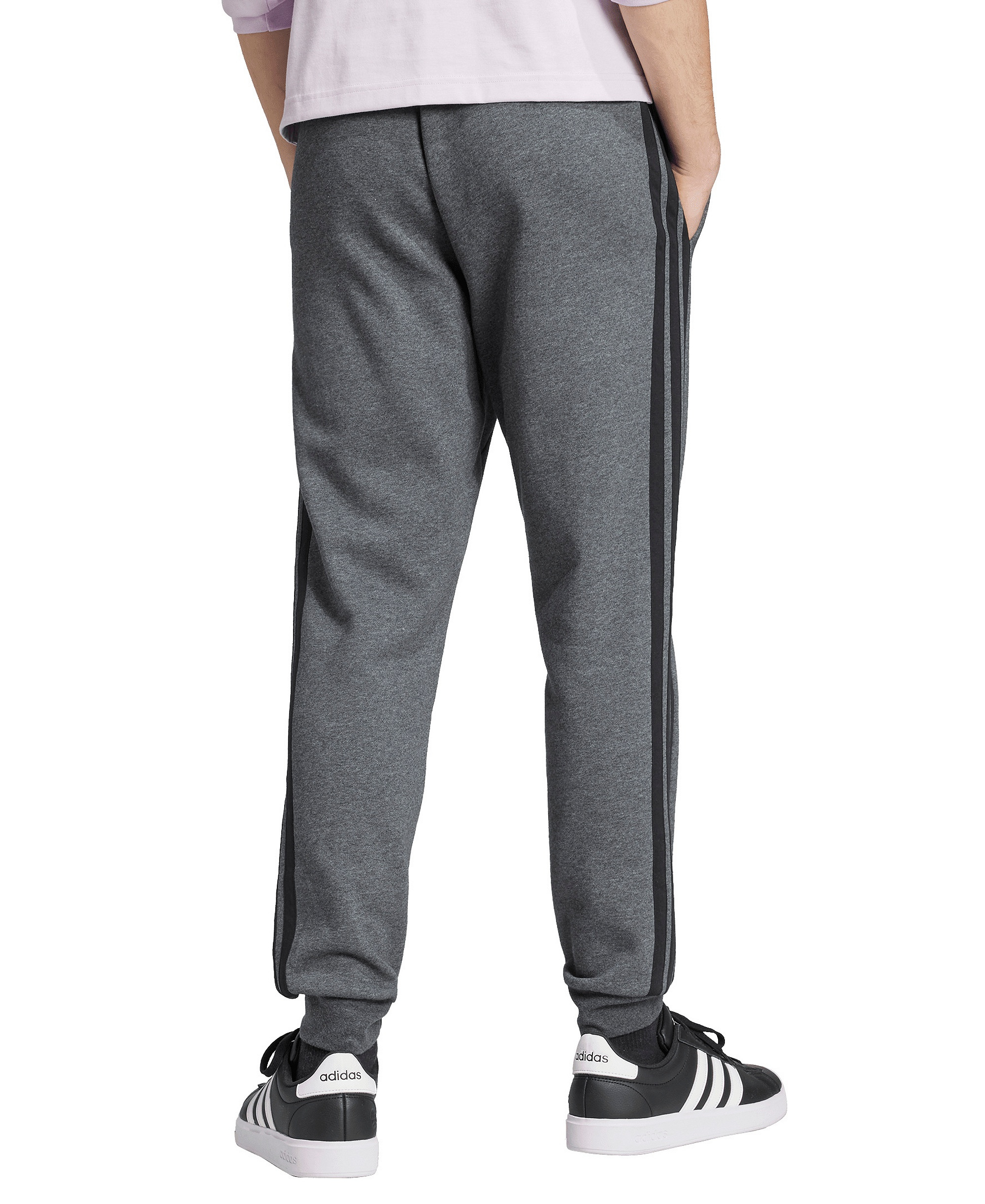 adidas Men's Essentials Three-Stripes Regular-Fit Fleece Joggers - Dark Gray Heather/Black