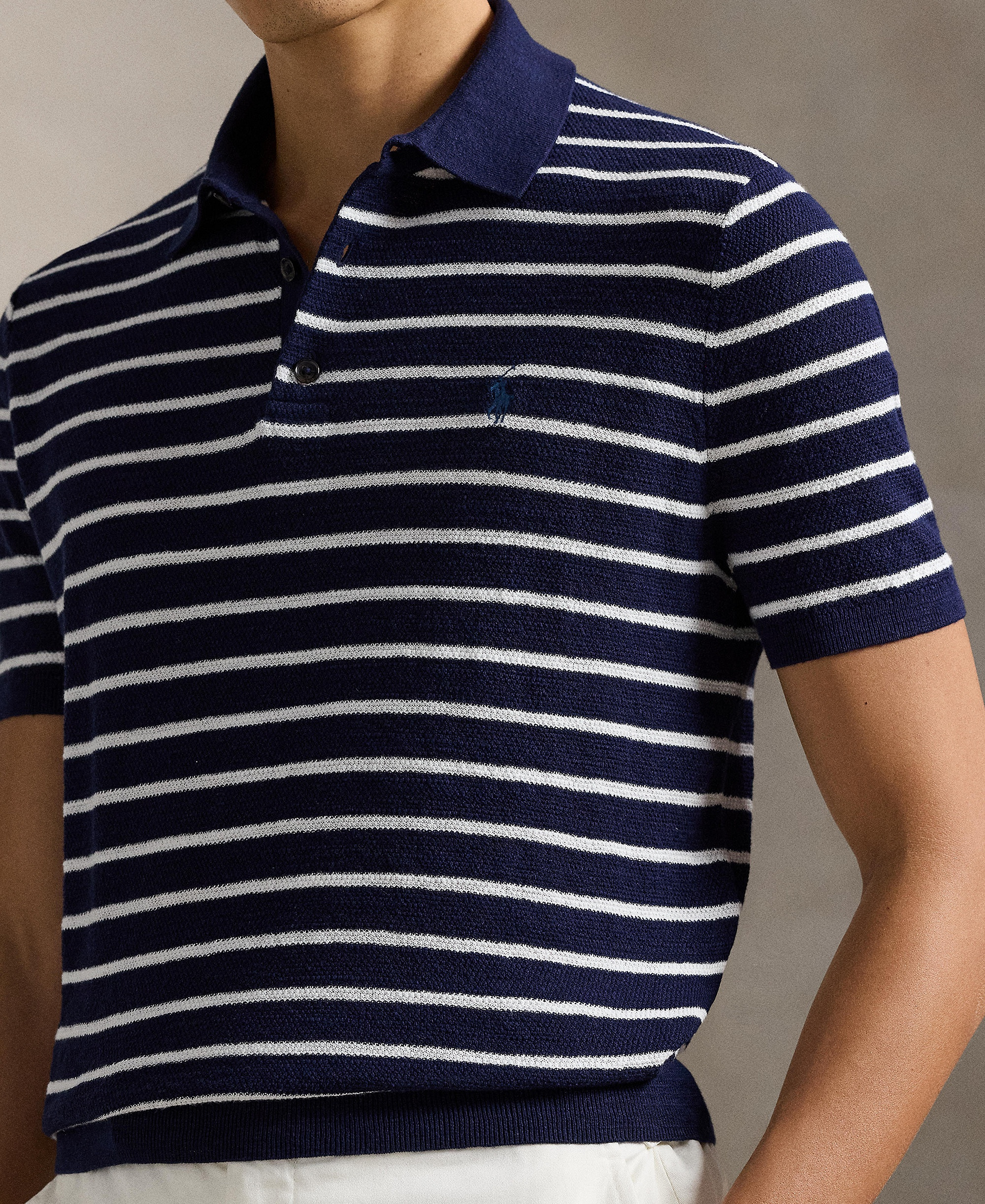 Polo Ralph Lauren Men's Short-Sleeve Polo Collar Sweater - Bright Navy Combo