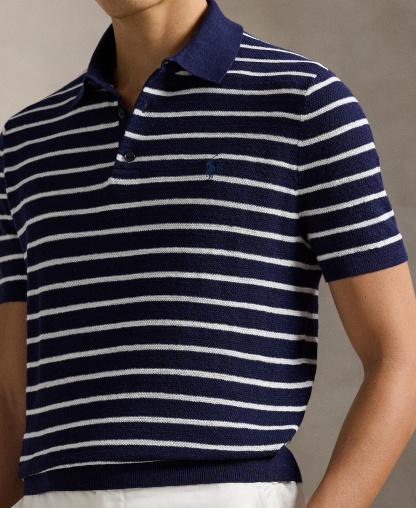 Polo Ralph Lauren Men's Short-Sleeve Polo Collar Sweater - Bright Navy Combo